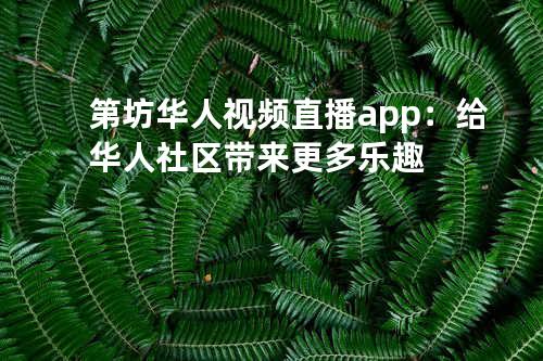 第坊华人视频直播app：给华人社区带来更多乐趣